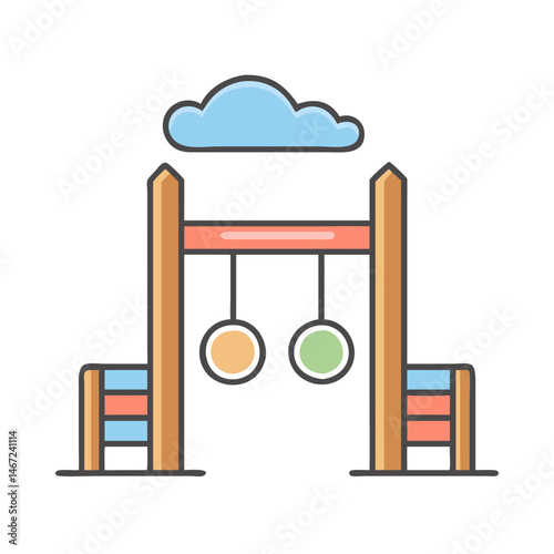 Explore outdoor playground equipment jungle gym with rings and cloud vector illustration