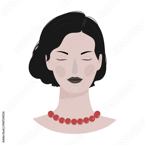 pretty girl with red beads
