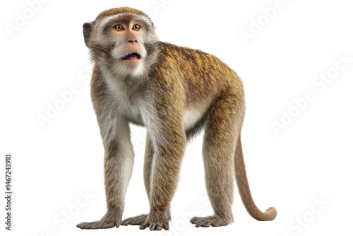 Monkey standing with curious expression, isolated on transparent background