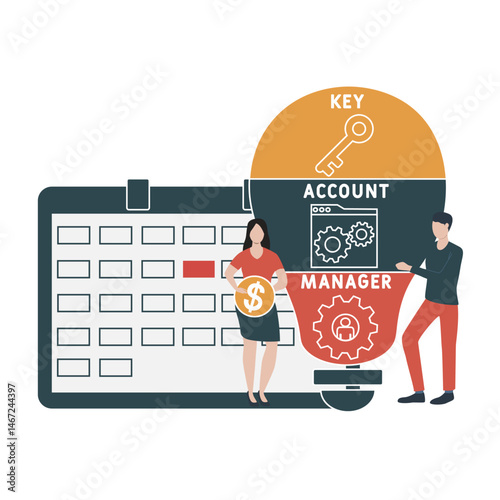 KAM - key account manager acronym. business concept background. vector illustration concept with keywords and icons. lettering illustration with icons for web banner, flyer, landing