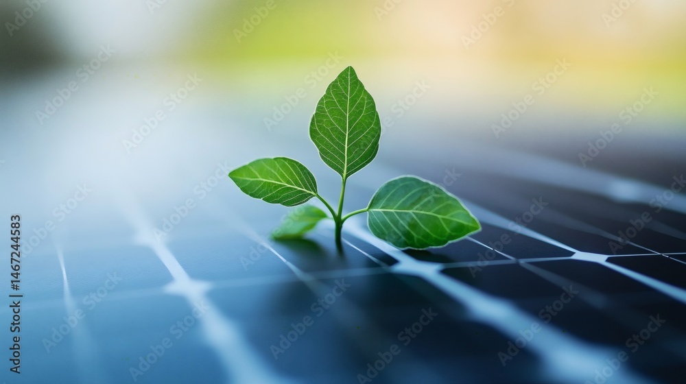 Sprout on solar panel representing eco-friendly power, renewable resources, and the future of sustainable environmental technology
