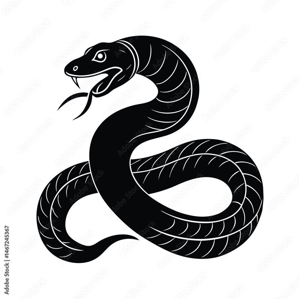 Fototapeta premium Coiled Viper Snake Vector Silhouette Art