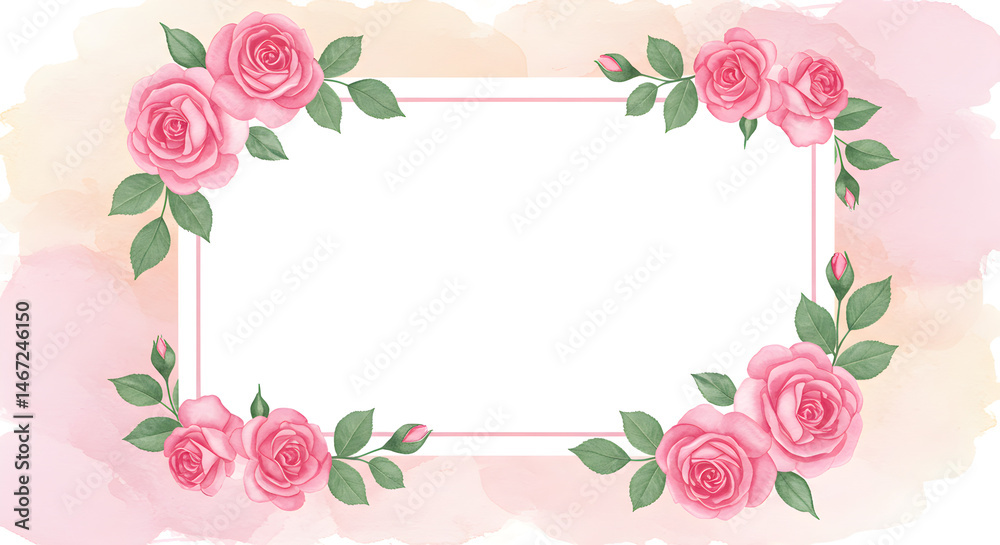 Pink rose flower frame floral border design for wedding invitation card template background vector art Pink rose flower frame floral border design for wedding invitation card template background vector art