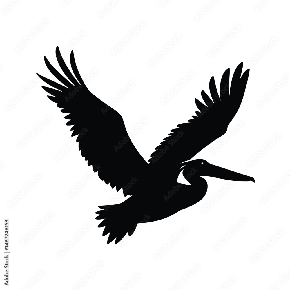 Fototapeta premium Pelican Flying Vector Silhouette Design
