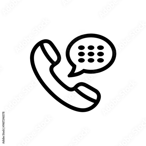 A simple black line icon shows a telephone receiver with a speech bubble displaying dots, suggesting communication or contact