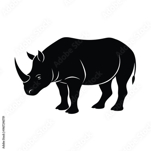 White Rhino Grazing Vector Silhouette