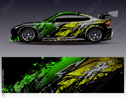 Car wrap design vector. Graphic abstract stripe racing background designs for vehicle, rally, race, adventure and car racing livery