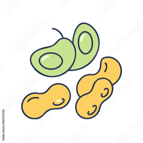 Avocado and peanuts vector illustration, healthy fats and protein rich food, vegan diet concept, snack food