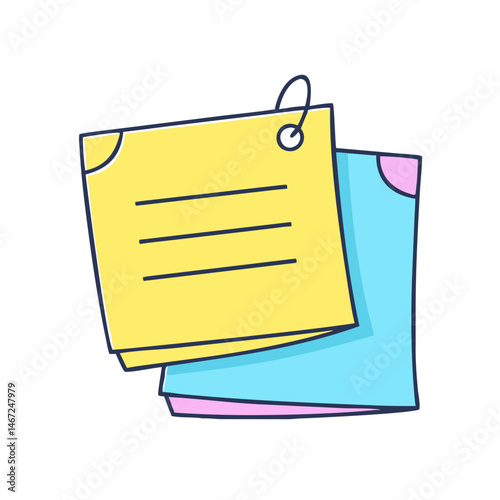 Yellow and blue sticky notes vector illustration for reminders and organization tasks design element