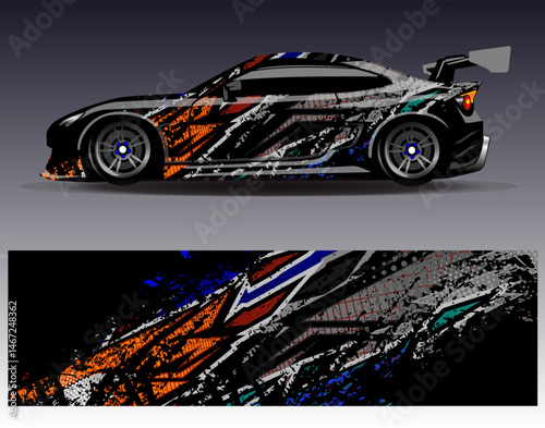 Car wrap design vector. Graphic abstract stripe racing background designs for vehicle, rally, race, adventure and car racing livery