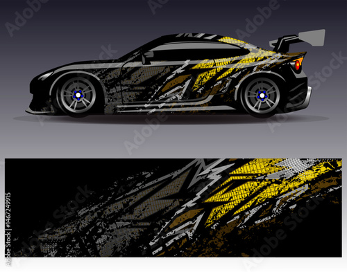 Car wrap design vector. Graphic abstract stripe racing background designs for vehicle, rally, race, adventure and car racing livery