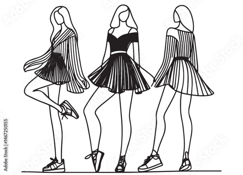 Stylish fashion models. Abstract woman in short dress. Fashion girls Sketch
