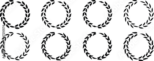 Laurel wreath vector icon. Black laurel wreath frame icon vector illustration. Laurel wreaths and branches with leaves. Silhouette laurel foliate wreaths collection. 