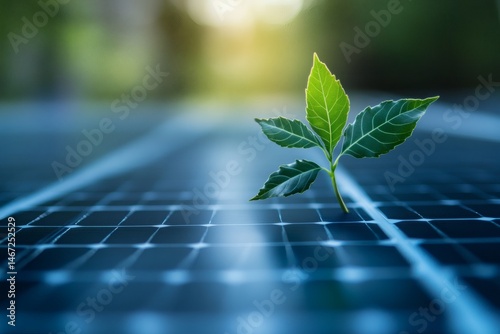 Obraz na płótnie Sprout on solar panel representing eco-friendly power, renewable resources, and the future of sustainable environmental technology
w salonie