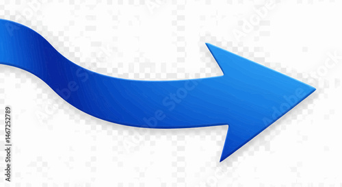 A thick blue arrow curves from the top left to the bottom right. The transparent background makes it easy to integrate the arrow into vector graphics.