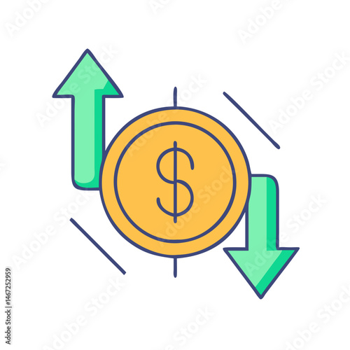 Financial market analysis and trends with up and down arrows showing stock price changes and volatility
