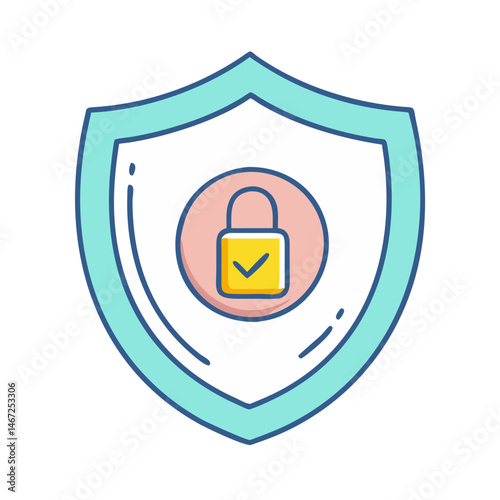 Security shield with padlock for data protection and cyber security system and safety lock