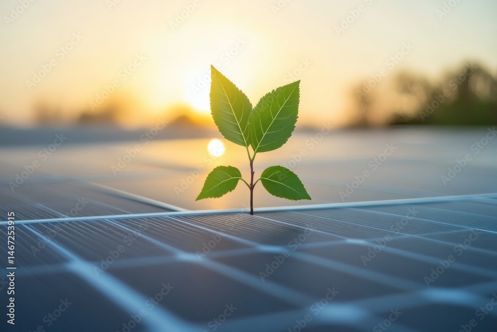 Sprout on solar panel representing eco-friendly power, renewable resources, and the future of sustainable environmental technology