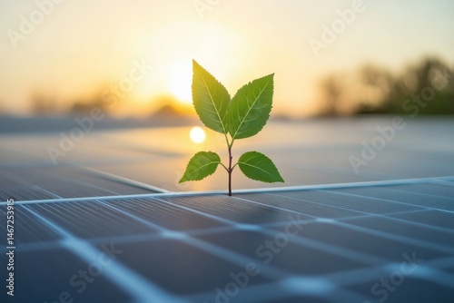Obraz na płótnie Sprout on solar panel representing eco-friendly power, renewable resources, and the future of sustainable environmental technology
w salonie