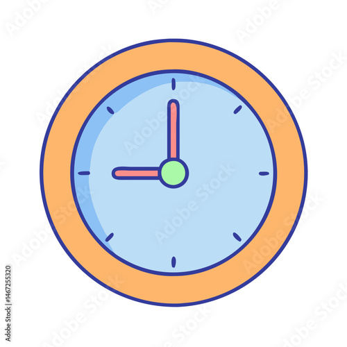 Download cute cartoon clock vector illustration showing nine o clock time management concept design