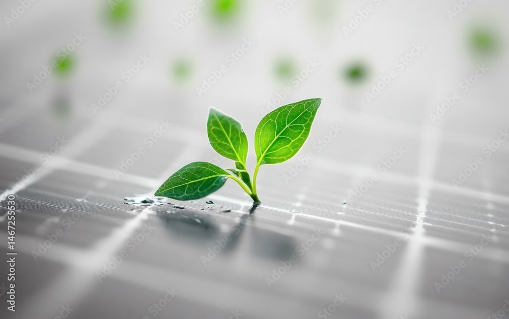 Sprout on solar panel representing eco-friendly power, renewable resources, and the future of sustainable environmental technology
