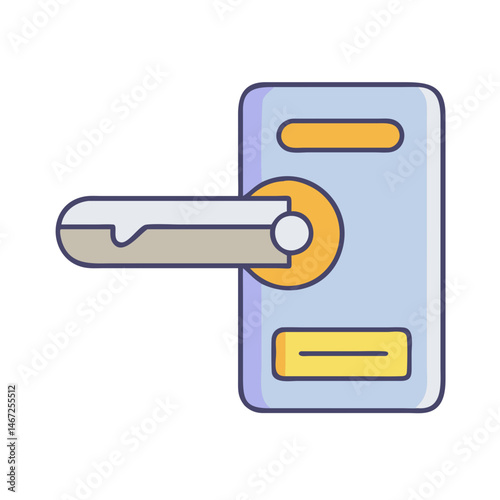 Illustration of a modern door lock with handle and key for security and home access control