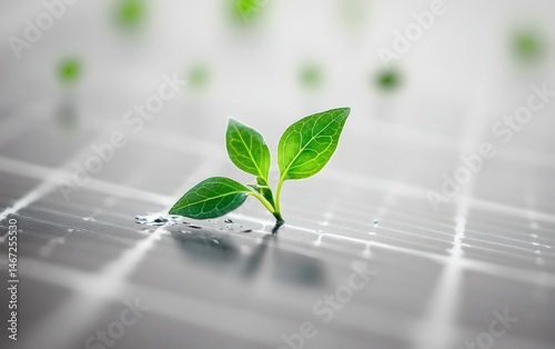 Obraz na płótnie Sprout on solar panel representing eco-friendly power, renewable resources, and the future of sustainable environmental technology
w salonie