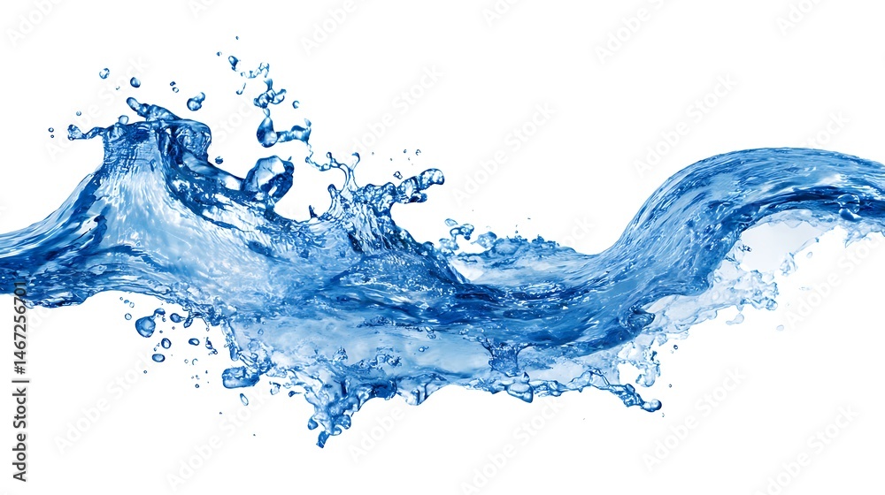 Water splashes and drops isolated on white background, abstract background with blue water wave Water splashes and drops isolated on white background, abstract background with blue water wave