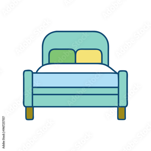 Illustration of a double bed with pillows and blanket for bedroom furniture design ideas