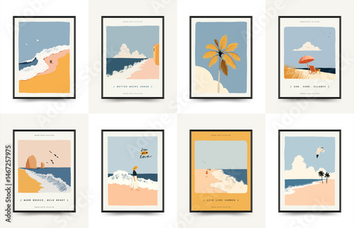 Minimalist vector poster with sea theme. Perfect for summer decor, print, and design project