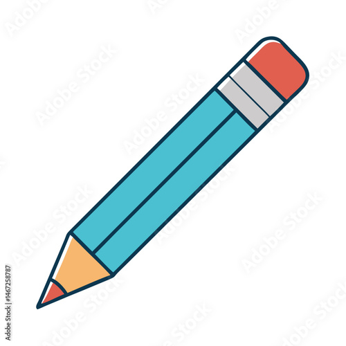 Illustration of a blue pencil with eraser for writing drawing and sketching design element tool