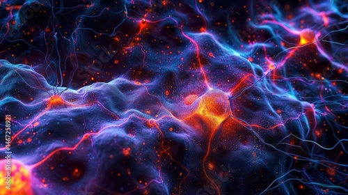 Abstract representation of neuronal connections in vibrant colors and textures