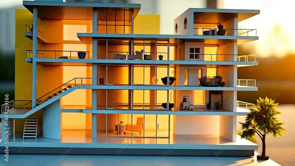 Architectural model showcasing a modern multi-level design.