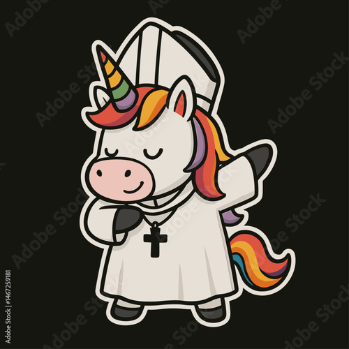 Dabbing Unicorn in pope robe vector