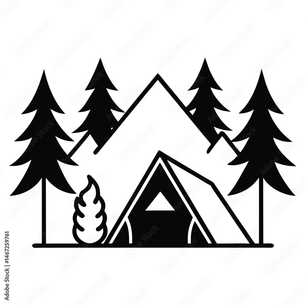 Obraz premium Camping in the Mountains A Line Art Illustration