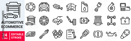 Automotive eCommerce icon. Vehicle Parts. Garage, Automotive Tools, Auto Care, Car Electronics, Vehicle Maintenance, Automotive Lighting and Engine Components