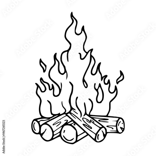 burning campfire outline vector illustration
