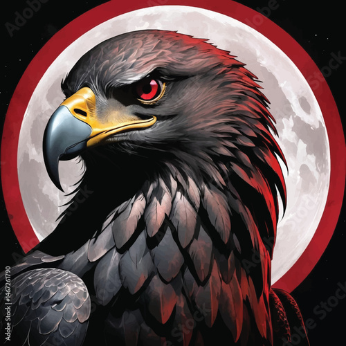 Crimson Moon Sentinel: A Gothic Eagle in Ink and Shadow, T-shirt Vector Design