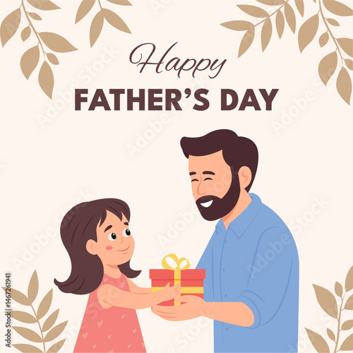 Father's Day card with cute illustration of f dad with daughter together. Father's Day templates for poster, cover, banner, social media