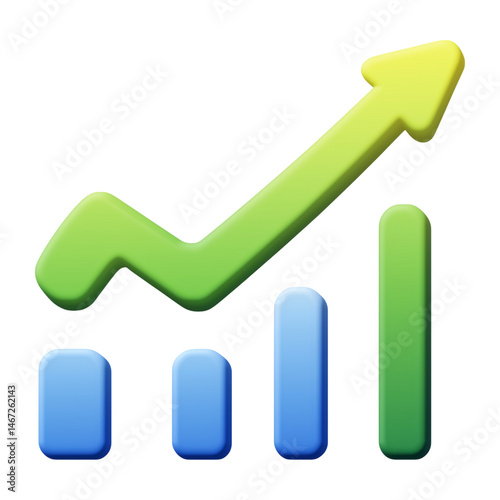 3D Business Growth or Finance Progress Graph Symbol for Startup Success
