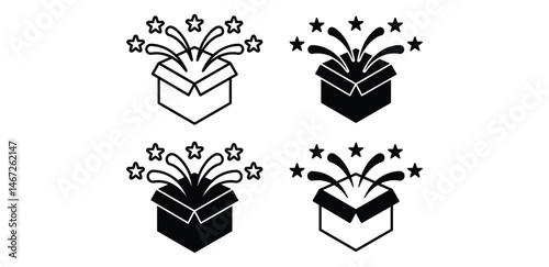 Open Surprise Box Icon Black and White Vector Graphic Design Illustration