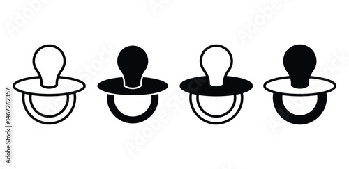 Pacifier Icons Set Simple Minimalist Baby Soother Illustrations Black and White Color Vector Design