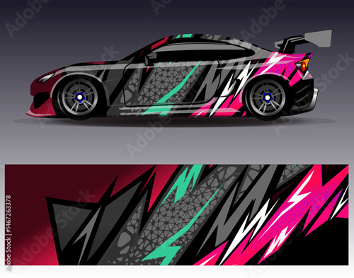 Car wrap design vector. Graphic abstract stripe racing background designs for vehicle, rally, race, adventure and car racing livery