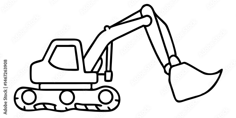 Fototapeta premium Excavator Illustration for Construction Art, Heavy Machinery Graphics, Digger Equipment Sketch