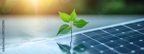 Obraz na płótnie Sprout on solar panel representing eco-friendly power, renewable resources, and the future of sustainable environmental technology
w salonie