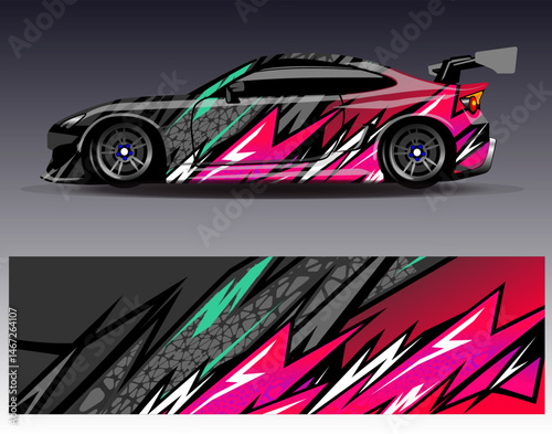 Car wrap design vector. Graphic abstract stripe racing background designs for vehicle, rally, race, adventure and car racing livery