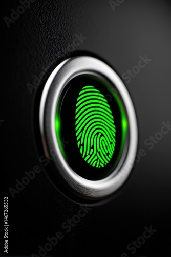 Obraz na płótnie Green fingerprint scanner glowing on black surface for biometric access w salonie