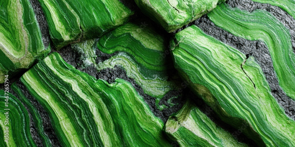 Obraz premium Green malachite stone texture with layered pattern and cracks