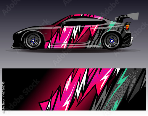 Car wrap design vector. Graphic abstract stripe racing background designs for vehicle, rally, race, adventure and car racing livery