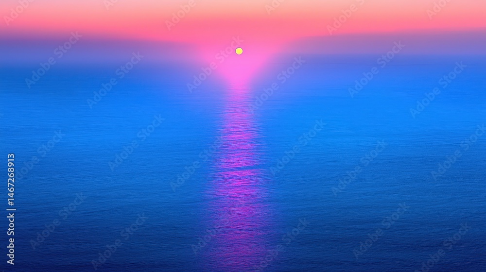 Fototapeta premium Stunning sunset over the calm ocean water with vibrant colors filling the sky and reflecting